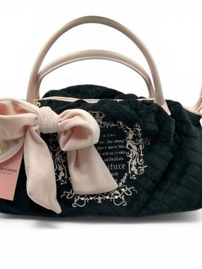 Juicy Couture Black Quilted Satchel with Blush Pink Bow and Handles